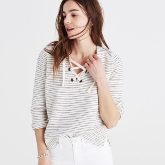Madewell Tops - 🎁Madewell Striped lace up pull over blouse